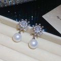 Crystal Flower and Pearl Drop Stud Earrings in Two Colors view 7