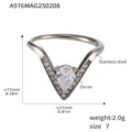 V Shape Pear Zircon Adjustable Open Ring Gold Steel view 6