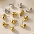 Polished Hollow Teardrop Stud Earrings Gold Silver Stainless view 3