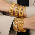 Gold Geometric Cutout Wide Cuff Bracelets Crystal Accents view 1