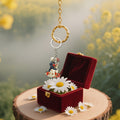 Skeleton Wedding Couple Roses Wood Keychain Silver Ring view 4