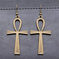 Large Ankh Cross Metal Drop Earrings in Four Finishes view 8