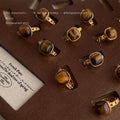 Gold Tone Brown Banded Square Stone Adjustable Open Ring view 1