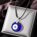Round Glass Evil Eye Pendant Necklaces on Black Cords view 3