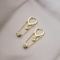 Gold Heart Huggie Hoop Earrings Crystal Ball Dual Chain view 2