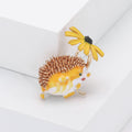 Running Hedgehog Enamel Brooch Holding a Flower in Four Colors view 3