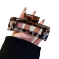 Large Open Rectangle Hair Claws In Gray Tortoiseshell Or Brown Leopard Pattern view 5