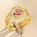 Three-Piece Pink Floral Ring Set in Two Finishes with Clear Stone Details view 2
