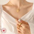 Gold Dog Tag Ring Charm Pendant Necklace Clear Stone view 3