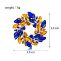 Blue Yellow Wheat Wreath Crystal Metal Brooch Pin for Jackets and Lapels view 2