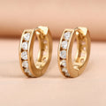 Gold Tone Clear CZ Pave Front Mini Huggie Earrings view 5