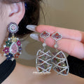 Multicolor Crystal Flower Drop Earrings And Wide Bracelet view 2