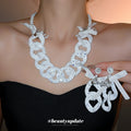 Speckled Acrylic Chain Link Earrings Necklace Black White 4 Styles view 2