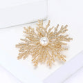 Textured Snowflake Coral Pearl Brooch Gold Silver Tone view 3