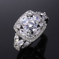 Silver Tone Round Crystal Cushion Halo Ring Statement Jewelry view 3