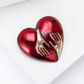Red Heart Enamel Brooch With Two Polished Gold Tone Hands view 3