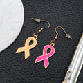Pink Awareness Ribbon Dangle Hook Earring Pair with Metal Hooks view 3