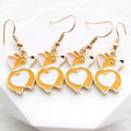 Orange Enamel Corgi Heart Butt Dangle Earrings Gold Hooks view 1