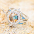 Silver Tone Turquoise Chip Round Halo Ring Polished Statement Fashion Jewelry view 5
