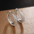 Triple-Row Pave Hinged Hoop Earrings In Polished Silver Tone view 1