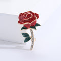 Long Stem Crystal Enamel Rose Brooch in Red or Deep Blue view 4