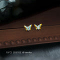 Gold Tone Blue Yellow Painted Butterfly Stud Earrings For Women view 4