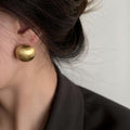 Brushed Gold Tone Domed Round Stud Earrings With Metal Details view 4