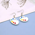 Silver Tone White Artist Paint Palette Hook Drop Earrings view 1