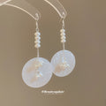 Translucent Shell Disc and Pearl Bead Statement Drop Earrings view 4