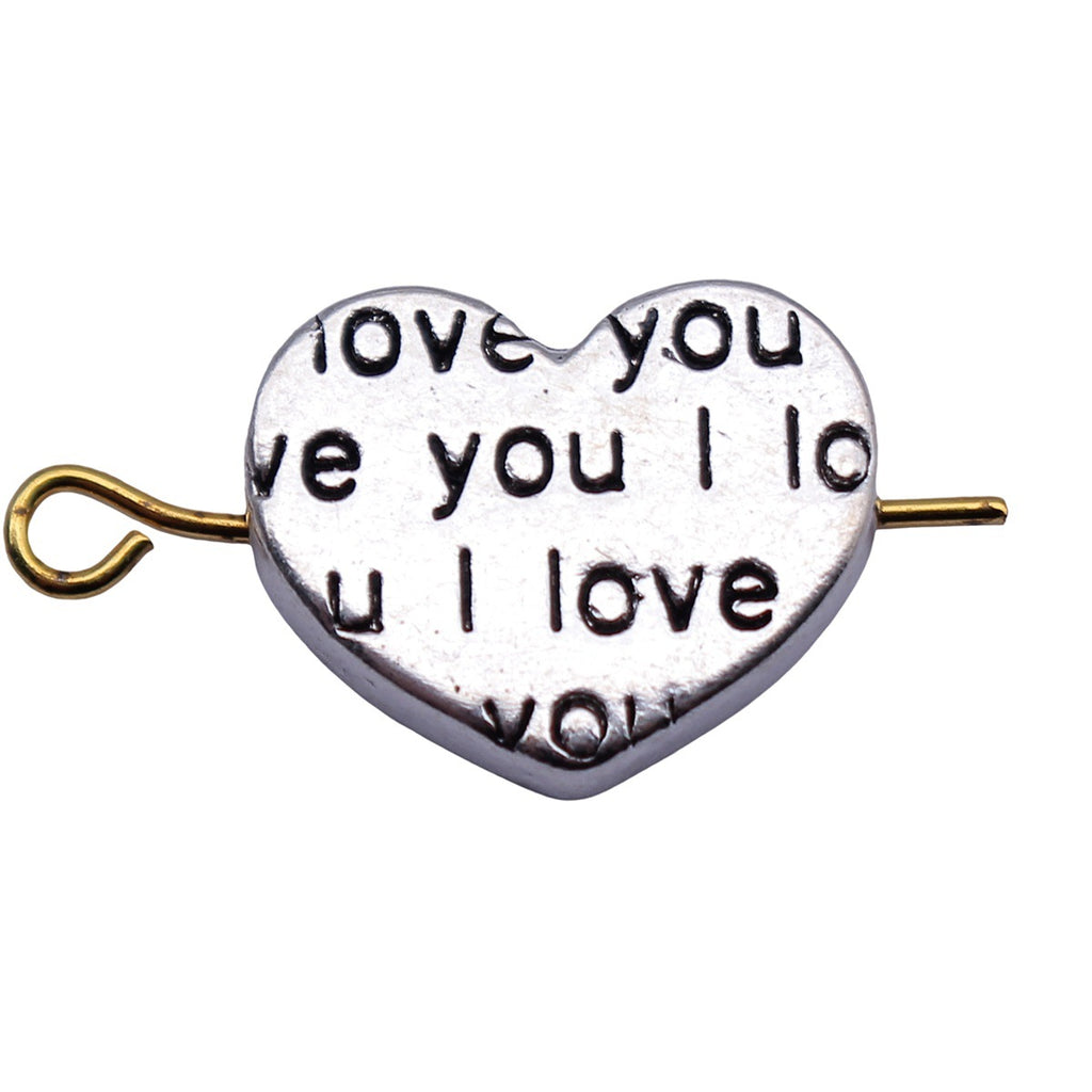 15x13mm 1.5g Antique Silver Zinc Alloy I LOVE YOU Heart Loose Metal Double Sided Beads for Bracelet Necklace DIY