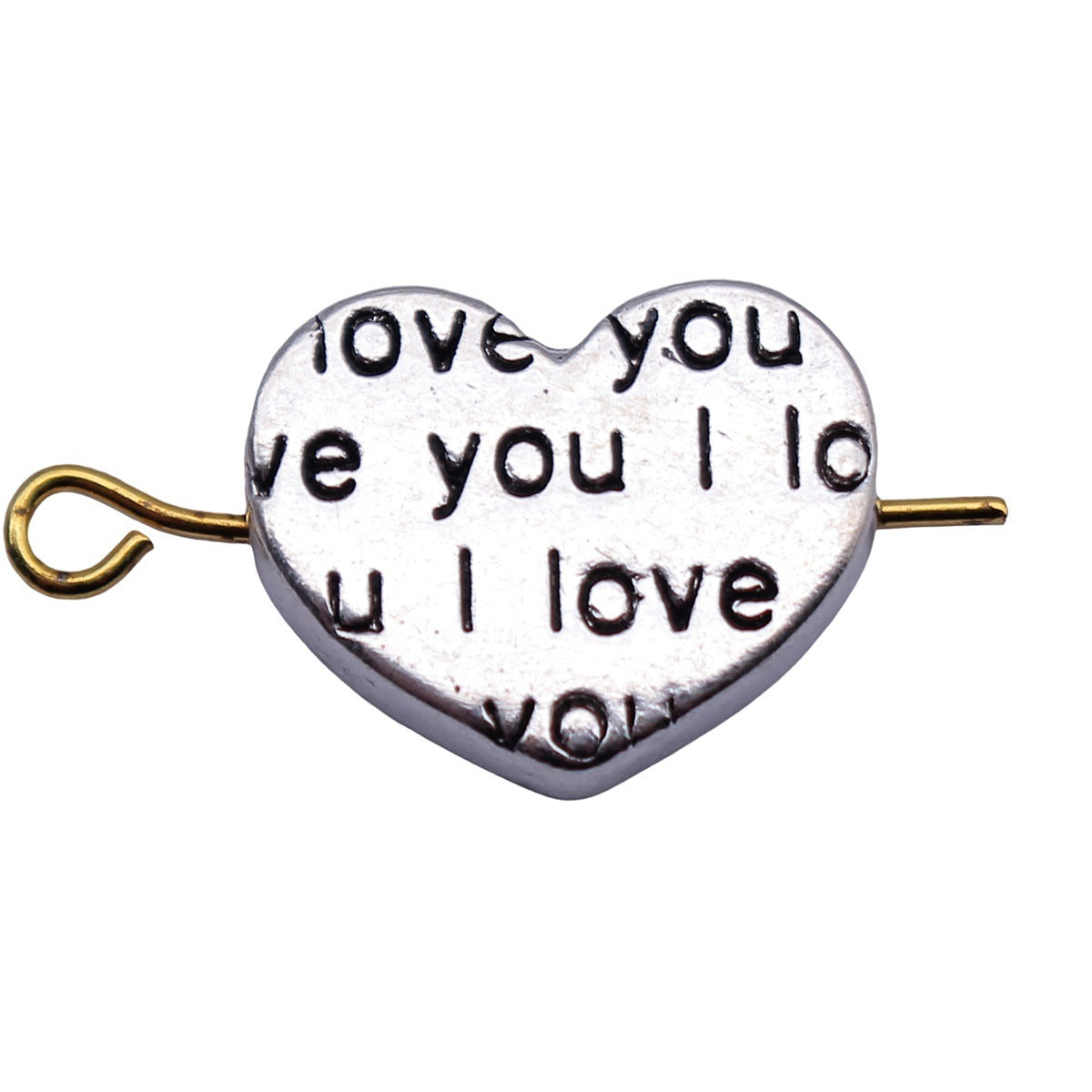 15x13mm 1.5g Antique Silver Zinc Alloy I LOVE YOU Heart Loose Metal Double Sided Beads for Bracelet Necklace DIY