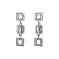 Silver Geometric Square Rhinestone Drop Earrings Clear Crystal view 5