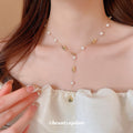Gold Nugget Charm Pearl Y Necklace Station Style Drop view 3