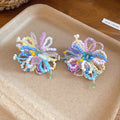 Rainbow Crystal Loop Flower Statement Stud Earrings view 6