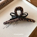 Brown And Black Leopard Fabric Wrapped Hair Claw With Large Bow view 2