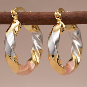 Tricolor Wide Spiral Hoop Earrings in Tricolor Metals