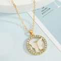 Gold Tone Butterfly Crystal Round Pendant Necklaces in Three Colors view 6
