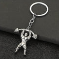 Metal Weightlifter Figure Keychain with Barbell Charm and Key Ring view 2