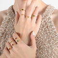 Gold Thin Band Rings Square Zircon and Oval Glass Stones view 1