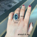 Silver Tone Aqua Oval Crystal Halo Statement Ring Polished Metal Jewelry view 5