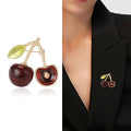 Enamel Cherry Brooch Gold Tone Fruit Pair Accent Pin view 2