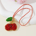 Red Beaded Cherry Charm Pendant With Rhinestone Accents view 3