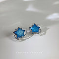 Silver Blue Star Planet Orbit Stud Earrings Crystal Accents view 3
