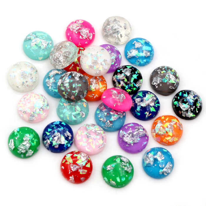 Round Resin Cabochons with Metallic Foil in Sixty-One Options