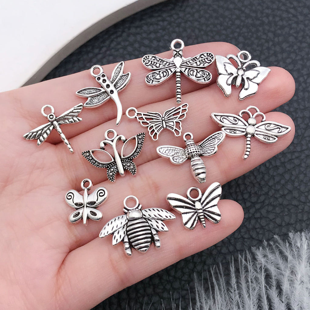 Hollow Zinc Alloy Butterfly Bee Dragonfly Insect charm pendants for DIY necklace earrings