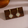 Colorful Rosette Medallion Gold Long Hook Earrings view 6