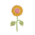 Green Gold Tone Sunflower Crystal Metal Brooch Pin view 1