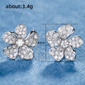 White Gold Five Petal Pave Clear Stone Flower Stud Earrings view 5