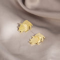 Layered Gold Woven Leaf Fan Delicate Small Stud Earrings view 4