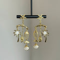 Tropical Starfish Palm Tree and Shell Dangle Earrings view 1